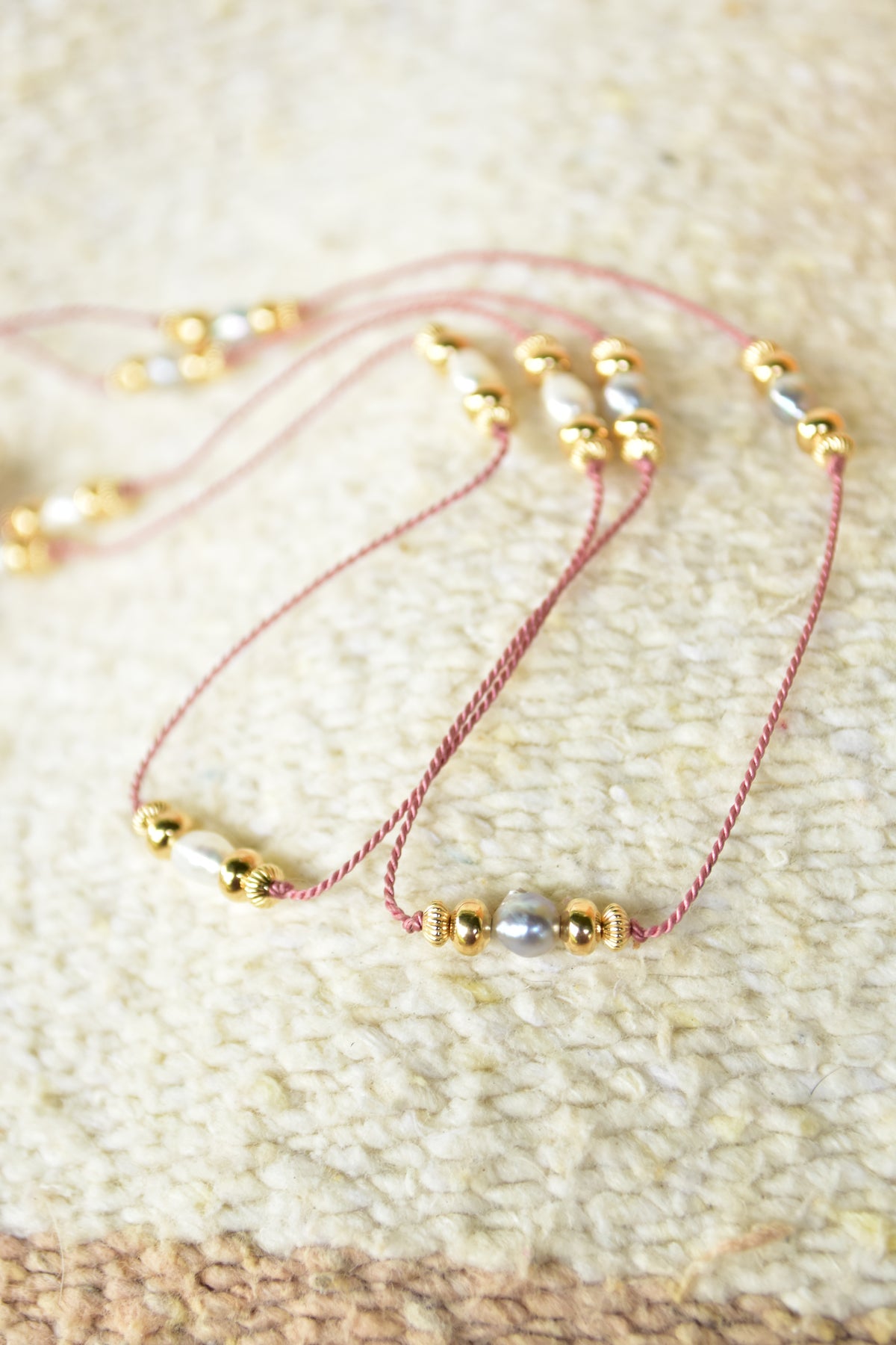 Pink silk white freshwater choker