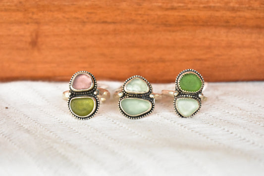 Double sea glass ring