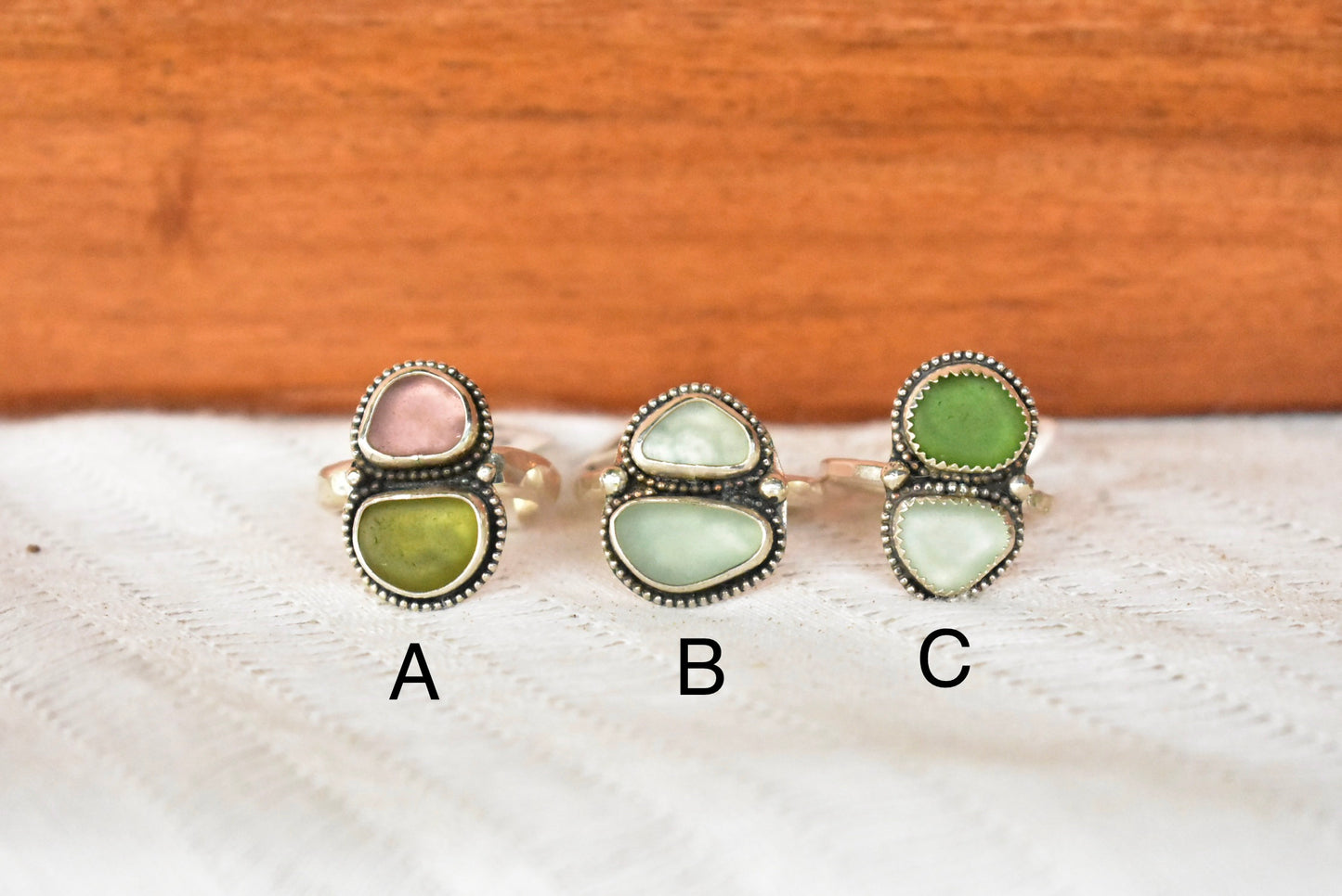 Double sea glass ring