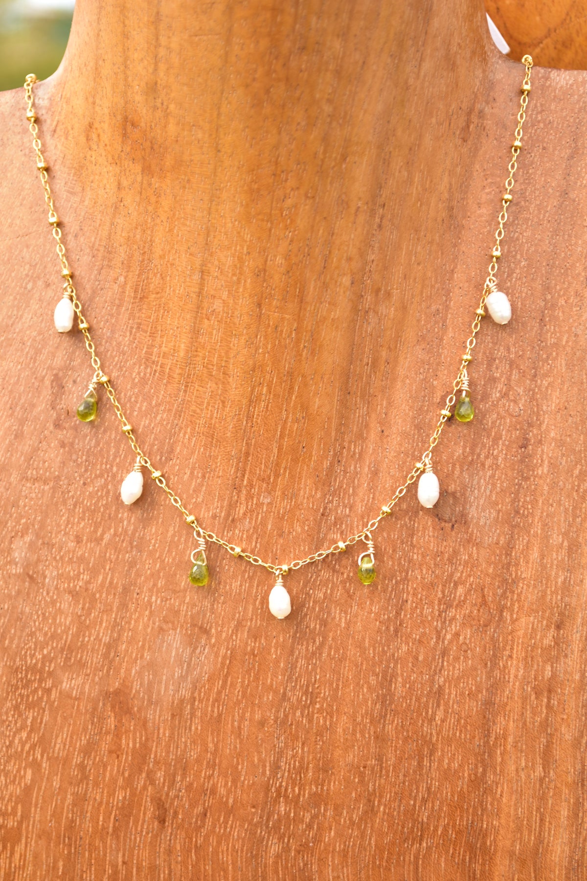 Peridot and freshwater necklace