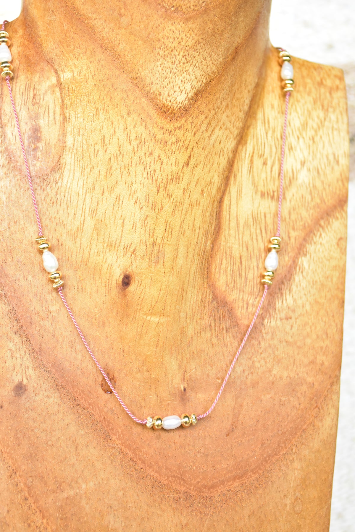 Pink silk white freshwater choker