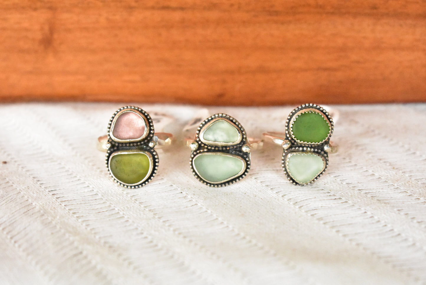 Double sea glass ring