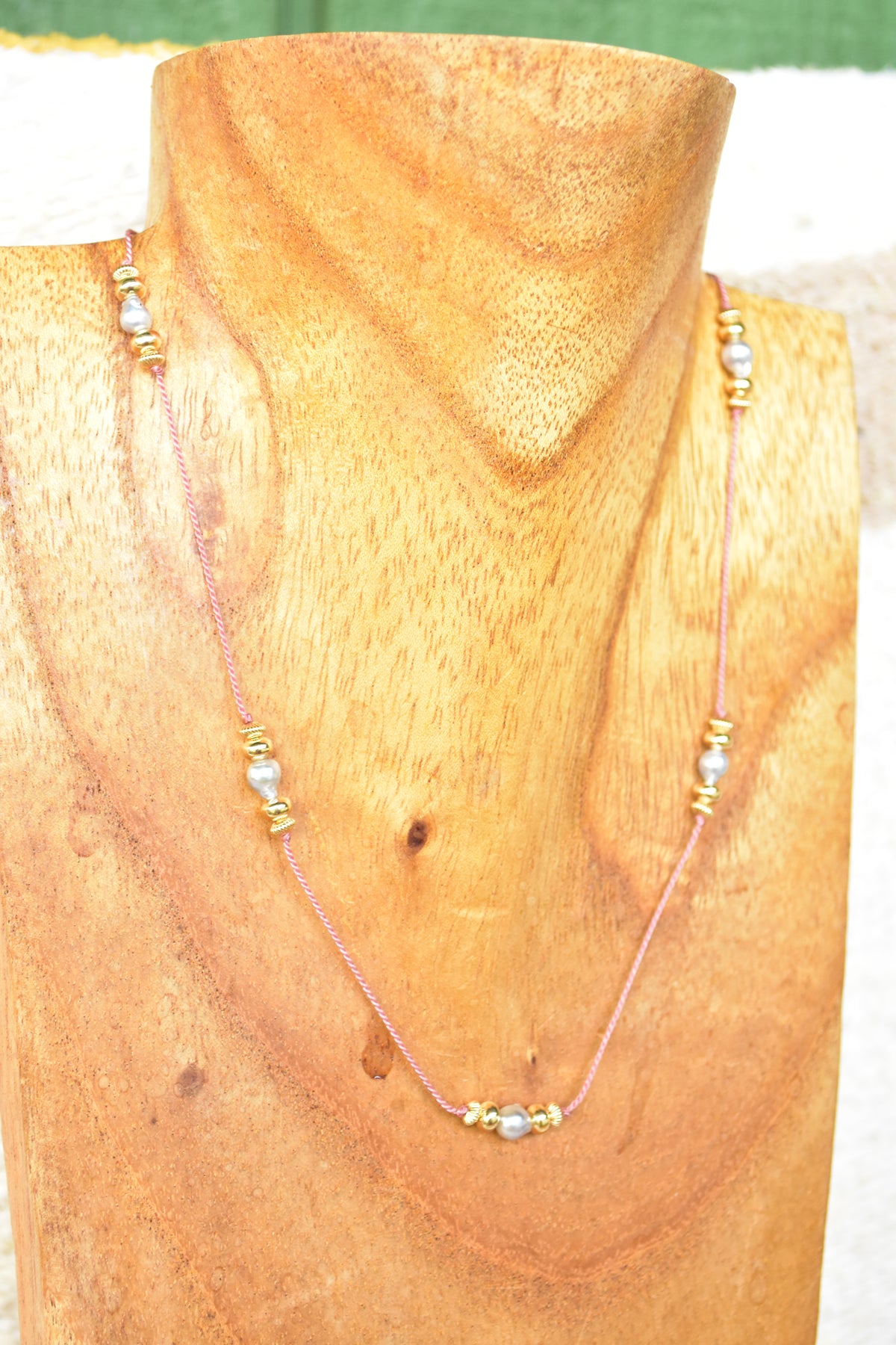 Pink silk Akoya choker