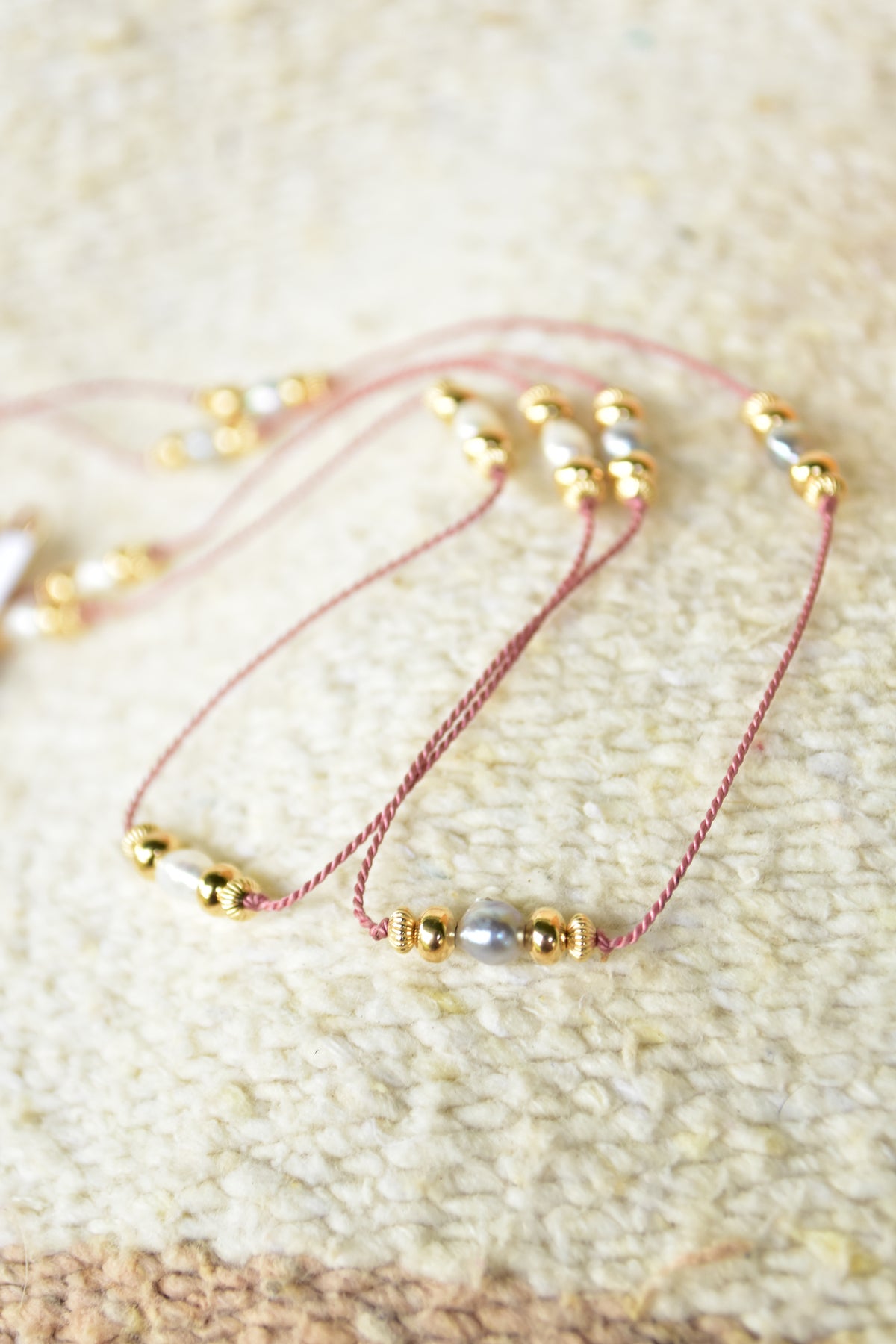 Pink silk Akoya choker