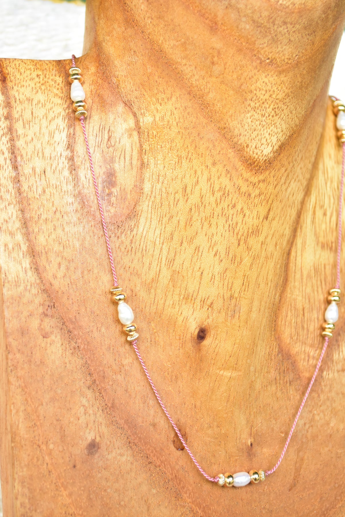 Pink silk white freshwater choker