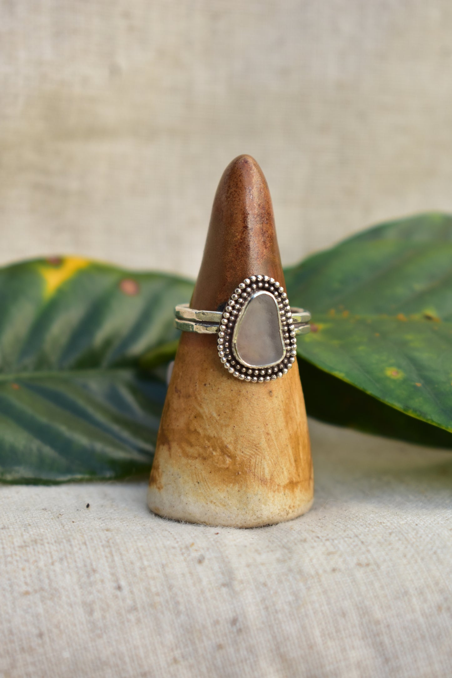 Beaded sea glass ring