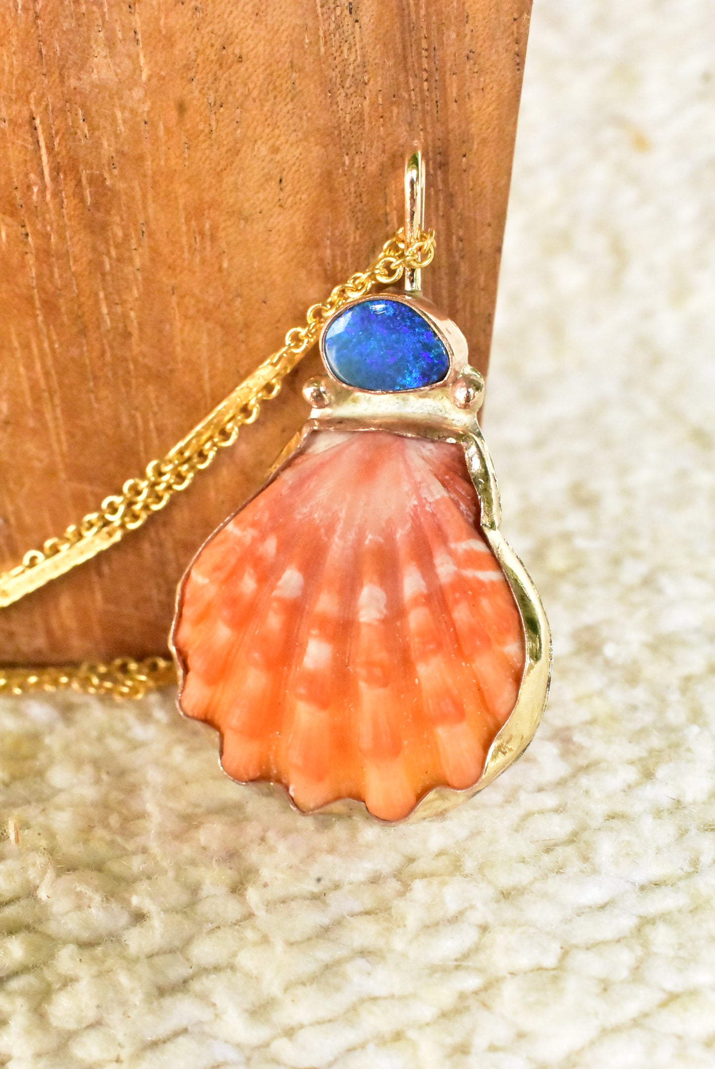 Red sunrise and opal pendant