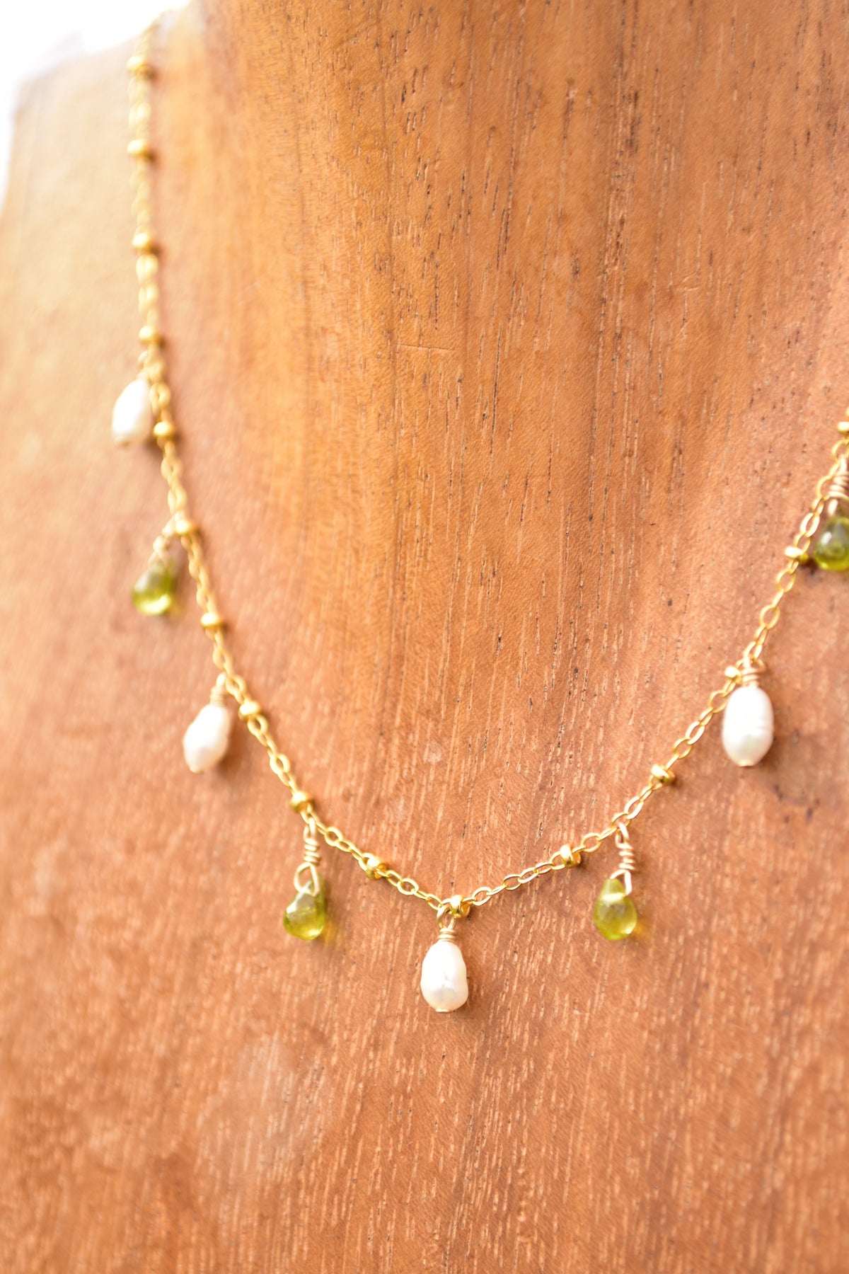 Peridot and freshwater necklace