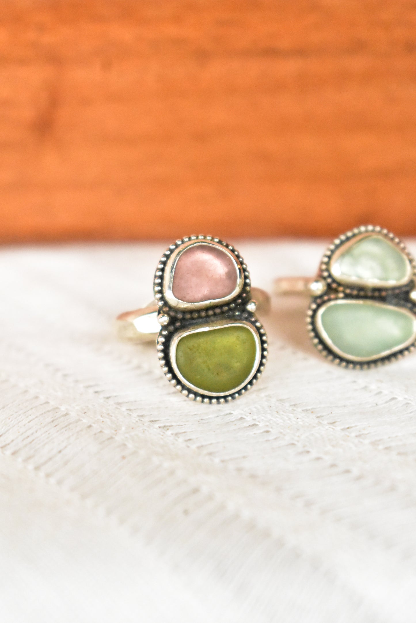 Double sea glass ring