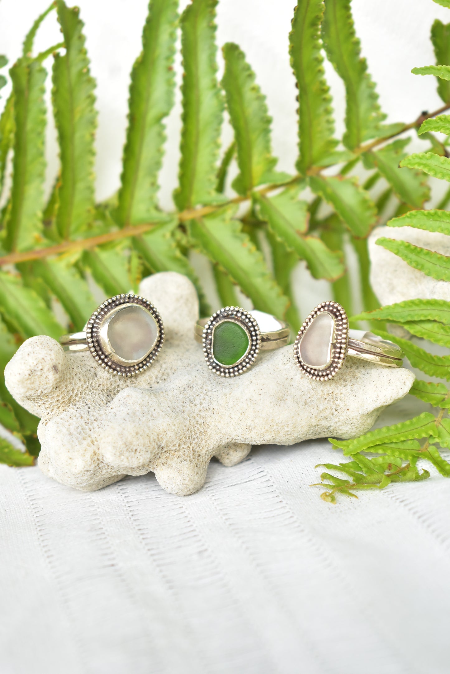 Beaded sea glass ring