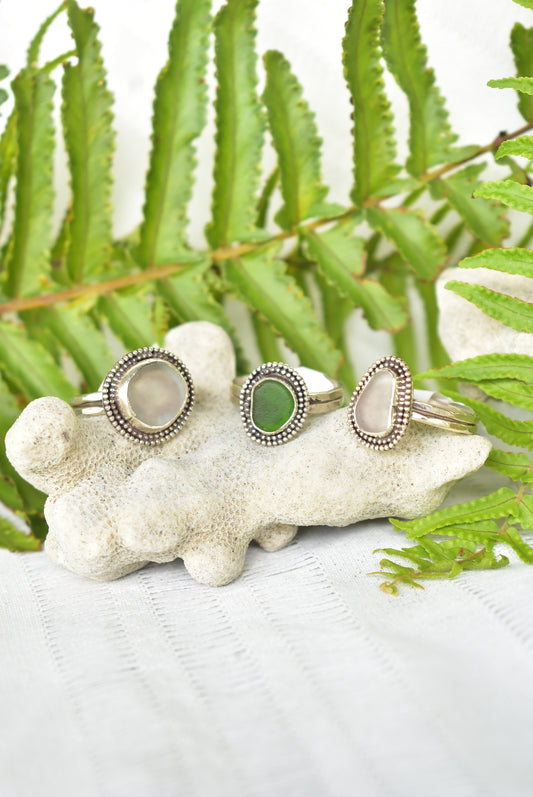 Beaded sea glass ring