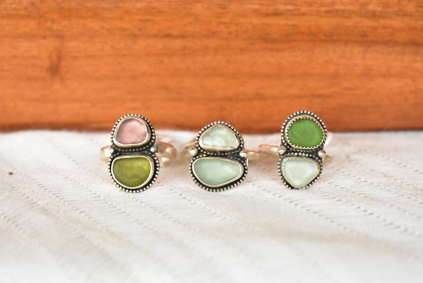 Double sea glass ring