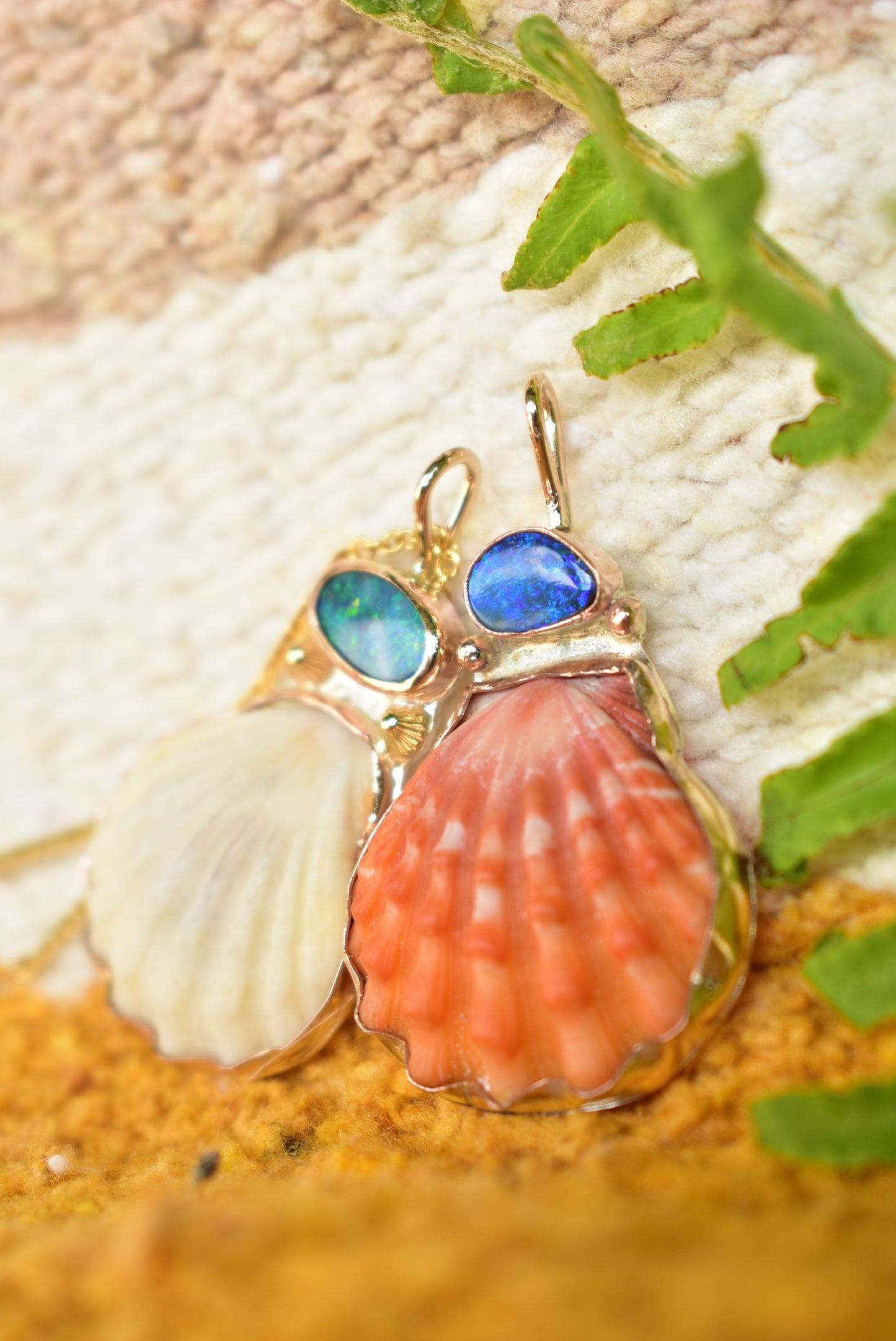 Red sunrise and opal pendant