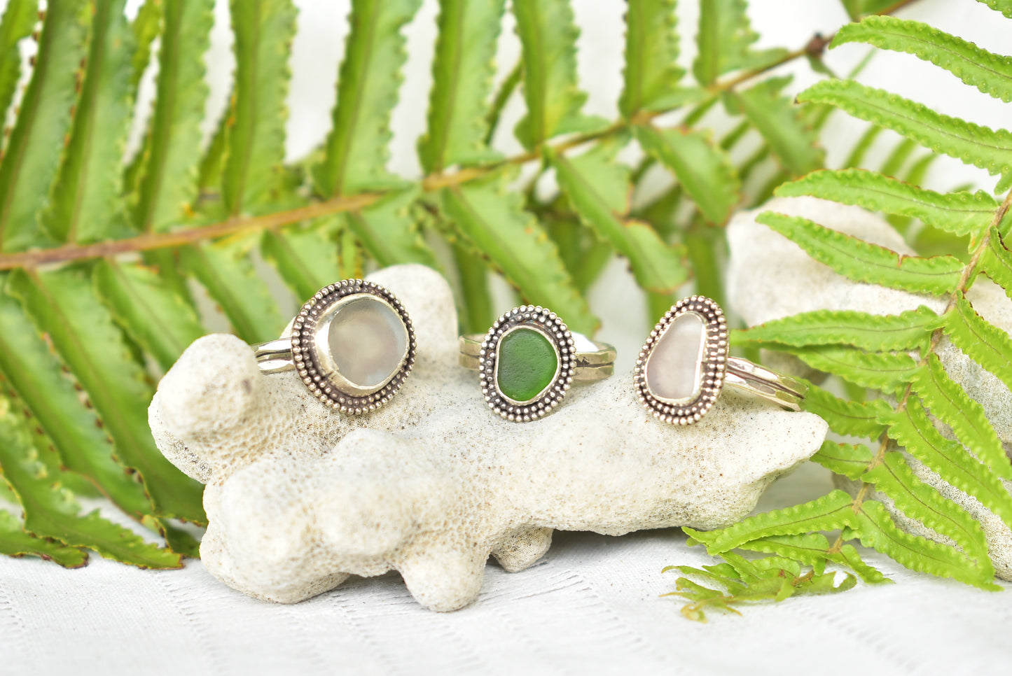 Beaded sea glass ring