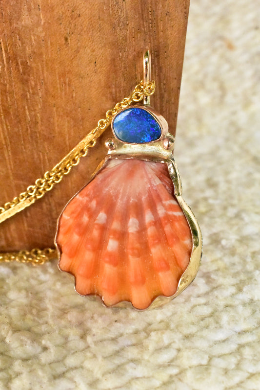 Red sunrise and opal pendant