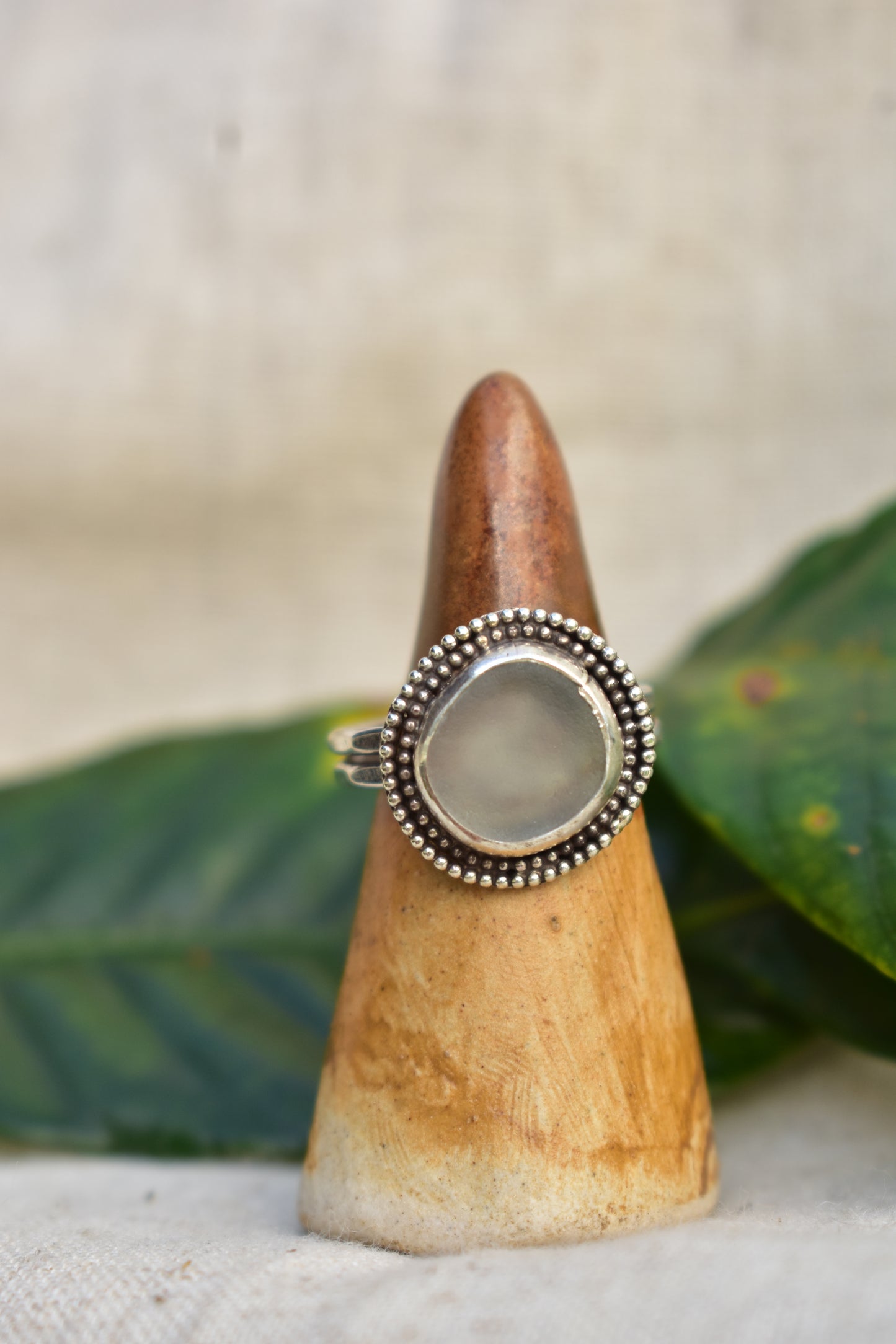 Beaded sea glass ring