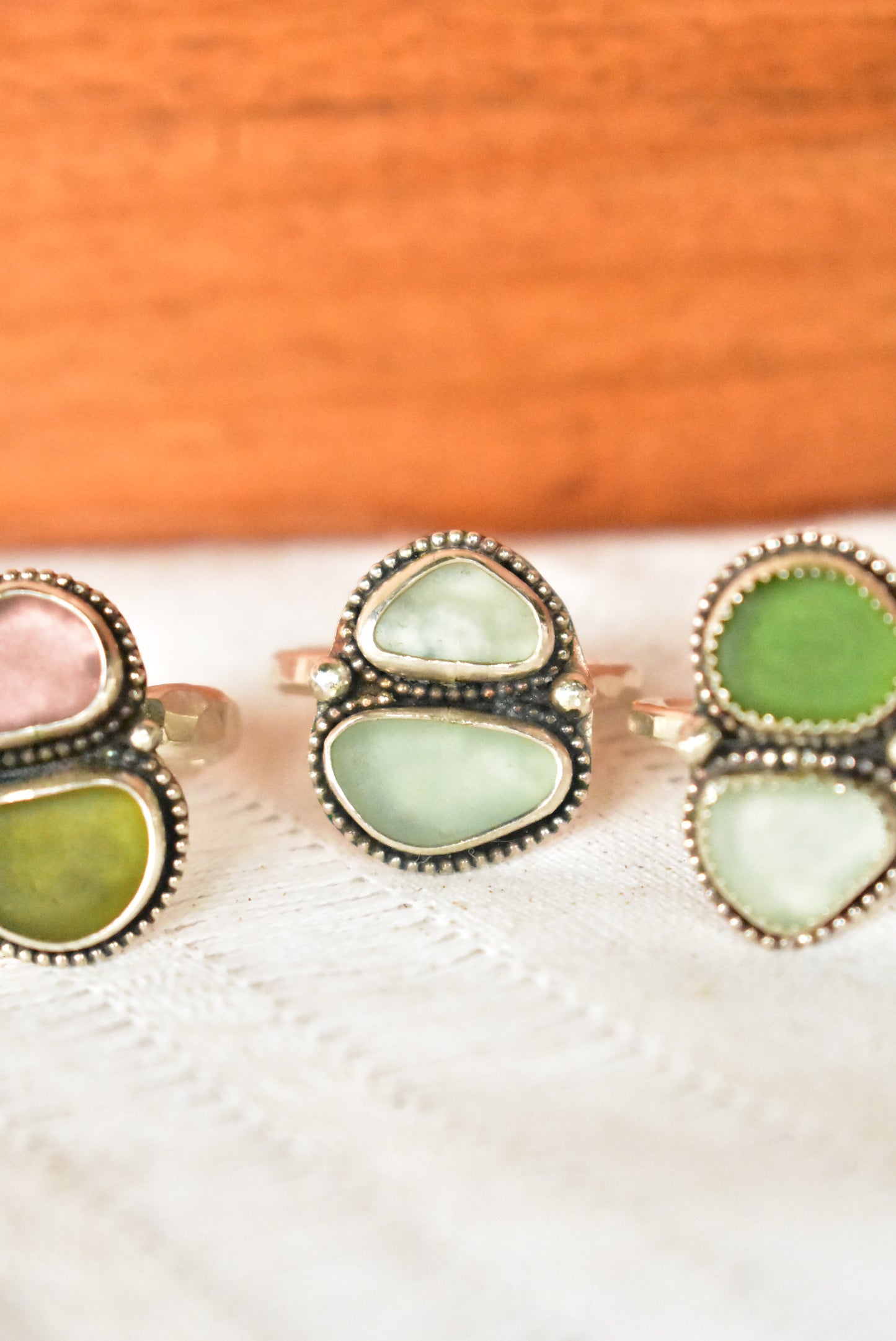 Double sea glass ring