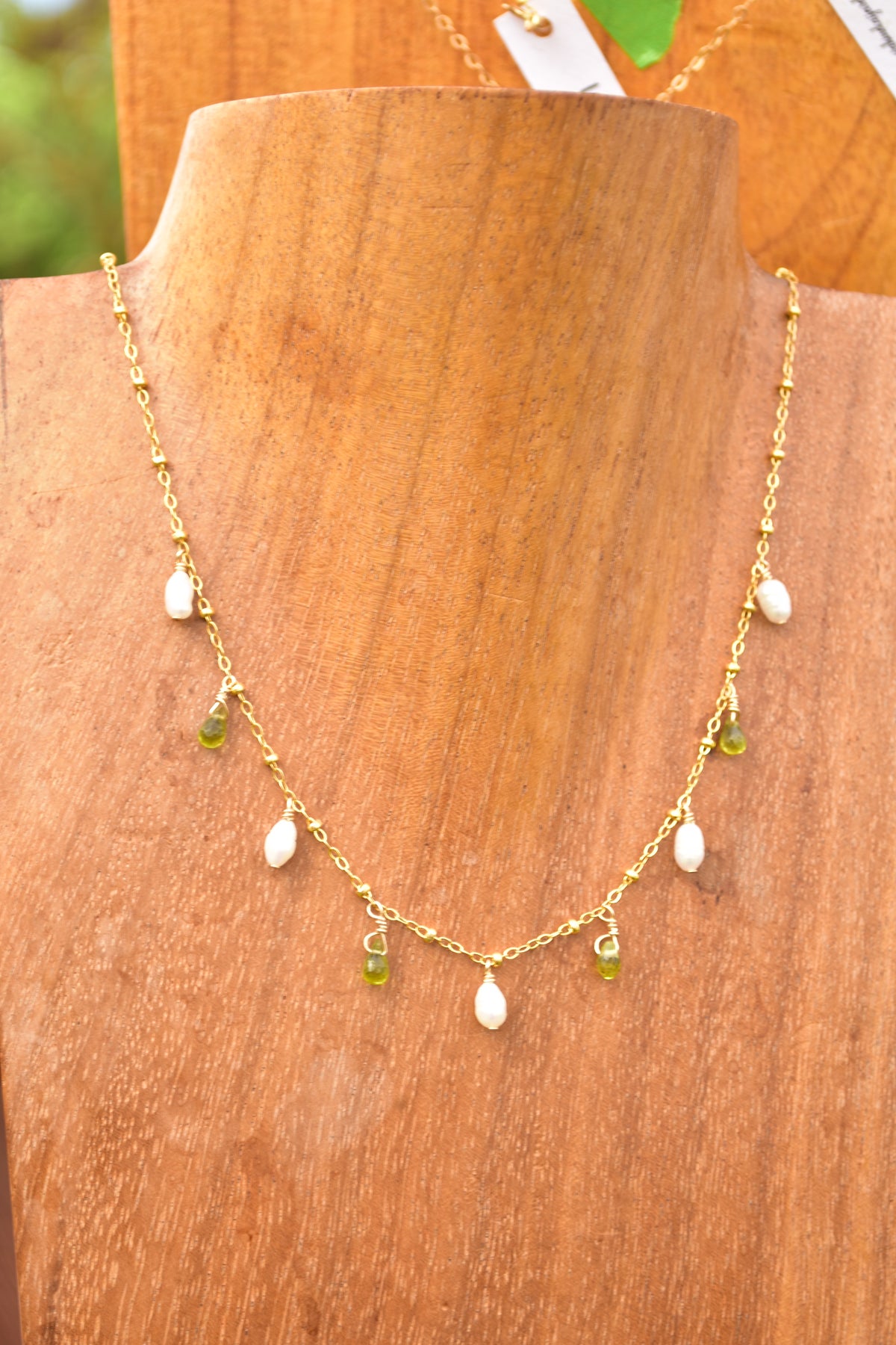 Peridot and freshwater necklace
