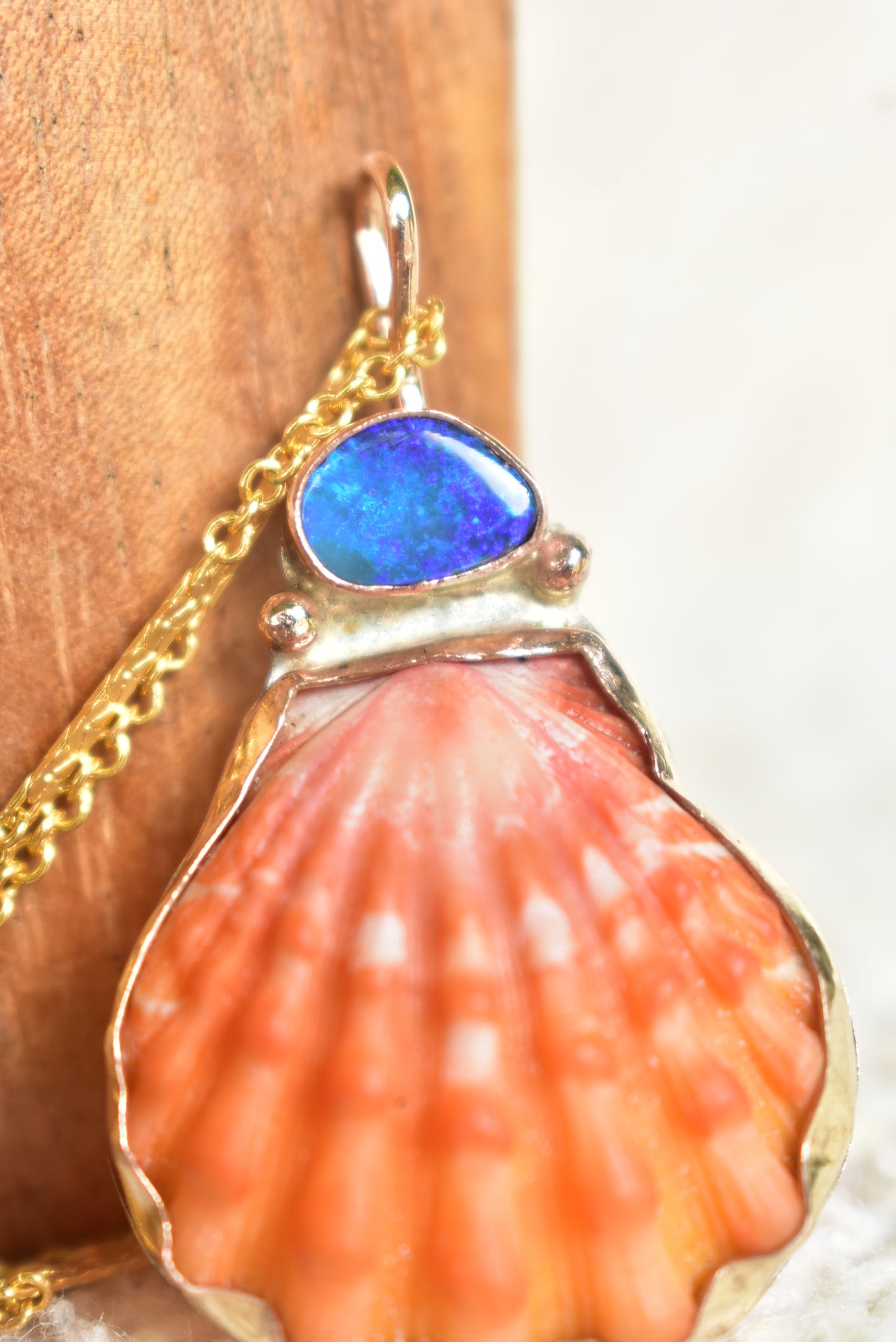 Red sunrise and opal pendant
