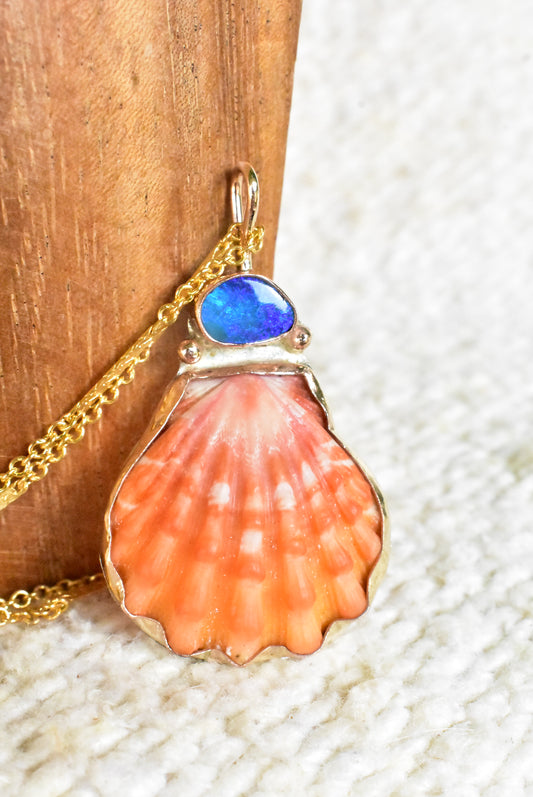 Red sunrise and opal pendant