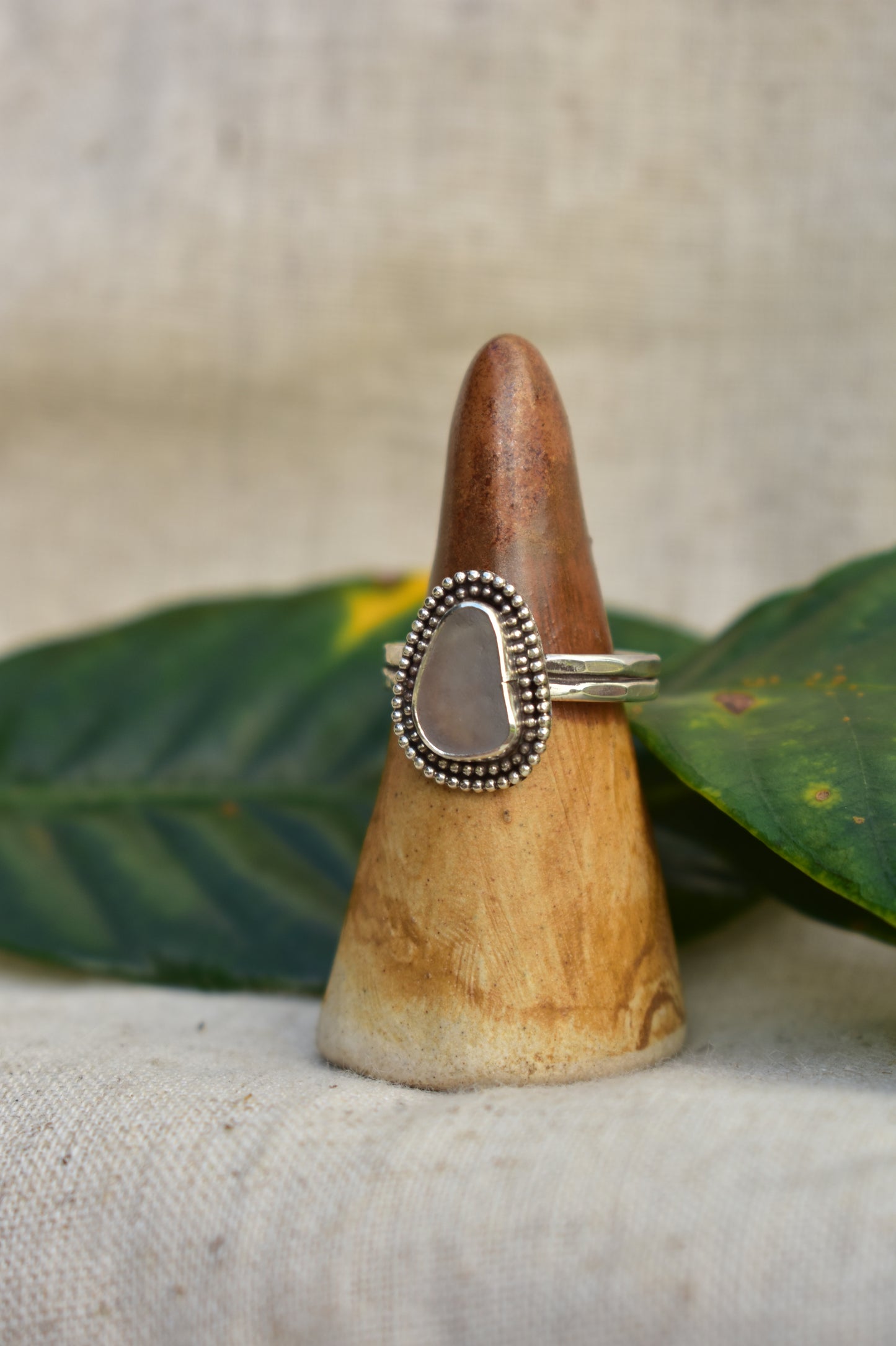 Beaded sea glass ring