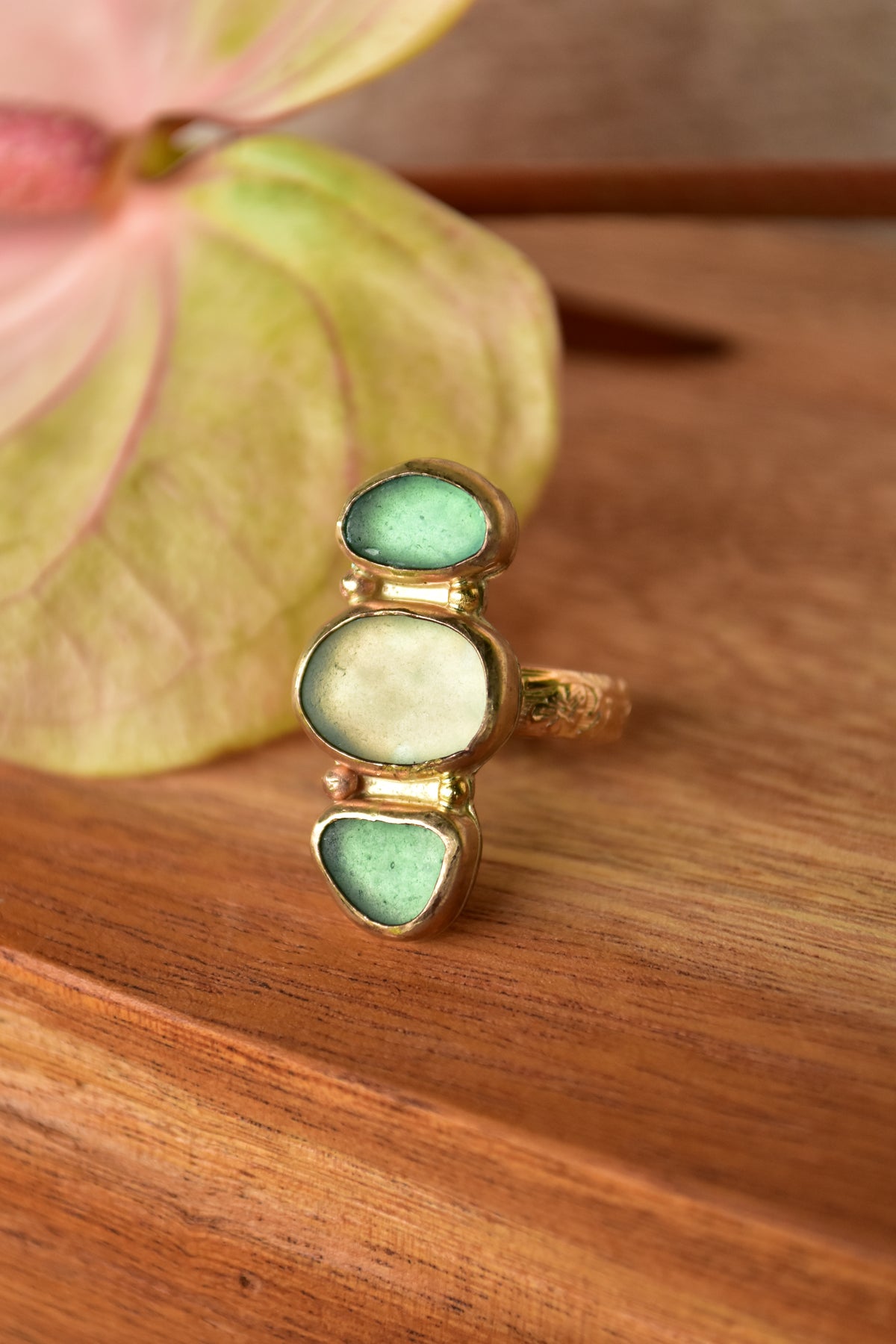 Triple Seaglass heirloom ring