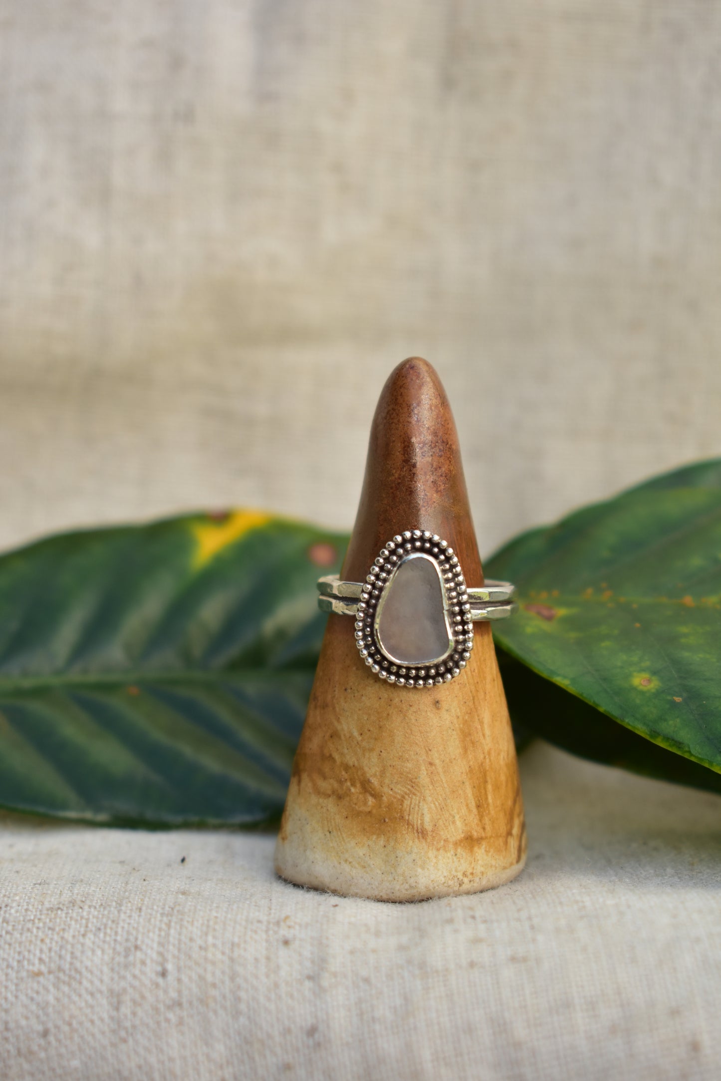 Beaded sea glass ring
