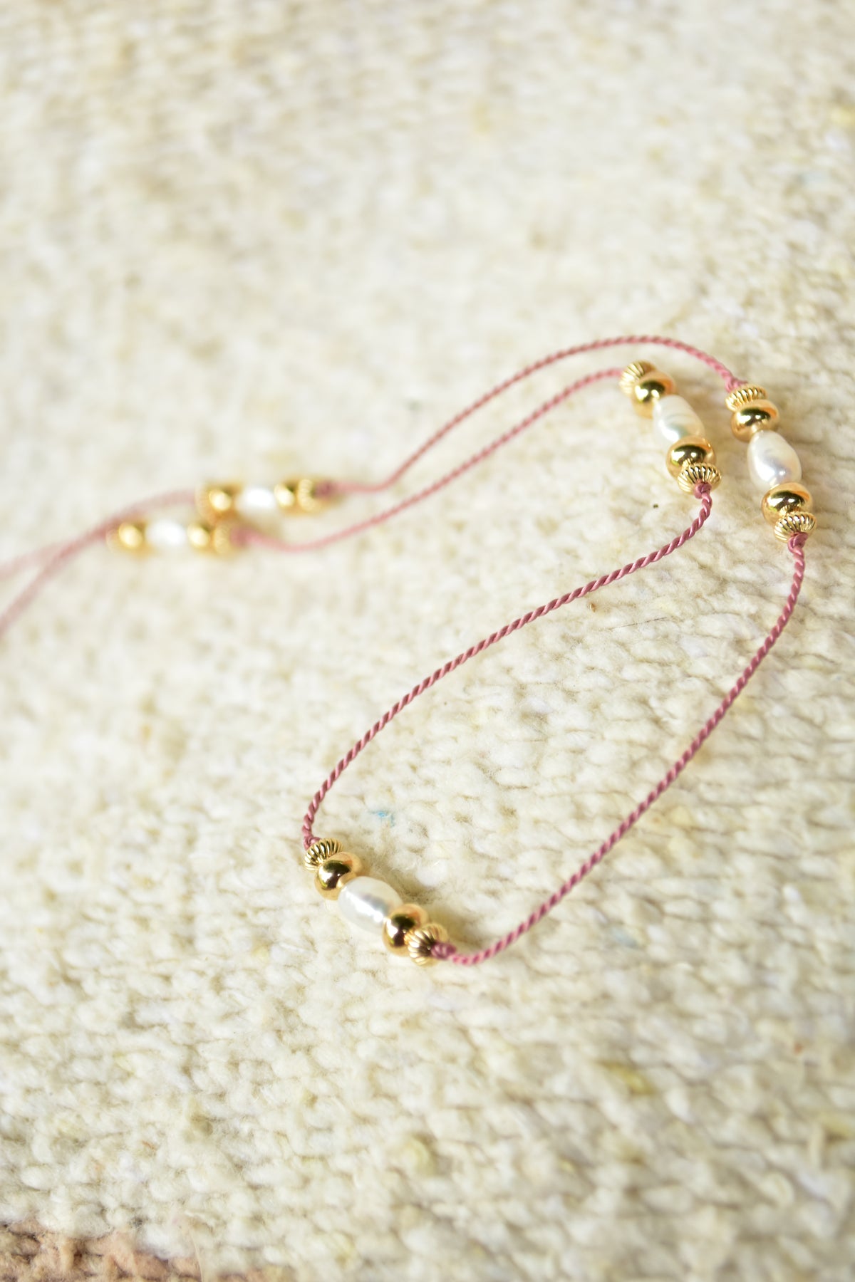 Pink silk white freshwater choker