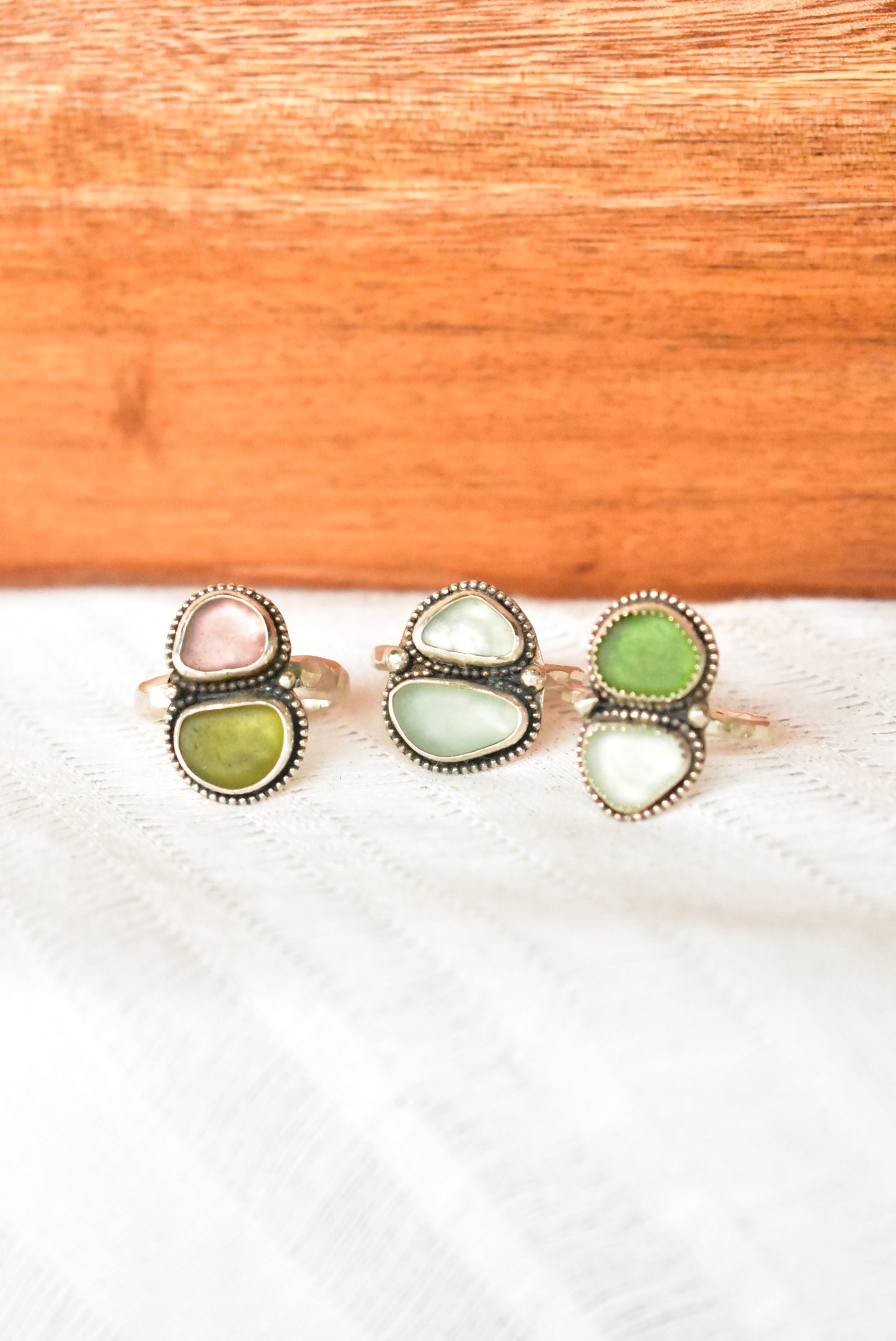 Double sea glass ring