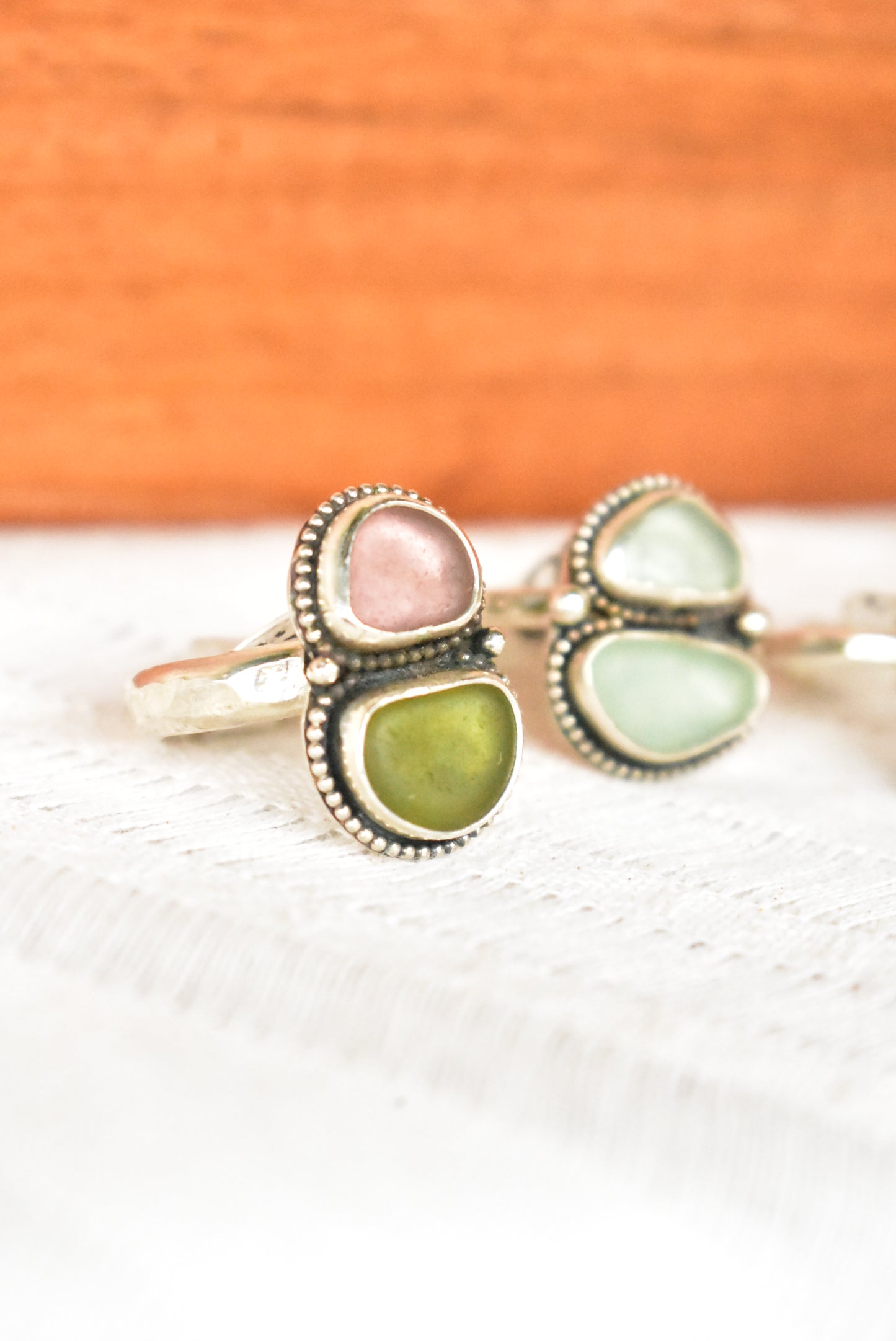 Double sea glass ring