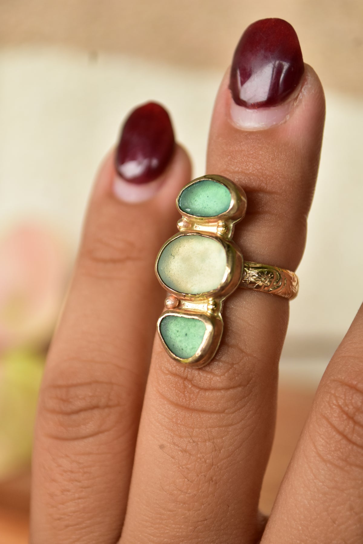 Triple Seaglass heirloom ring