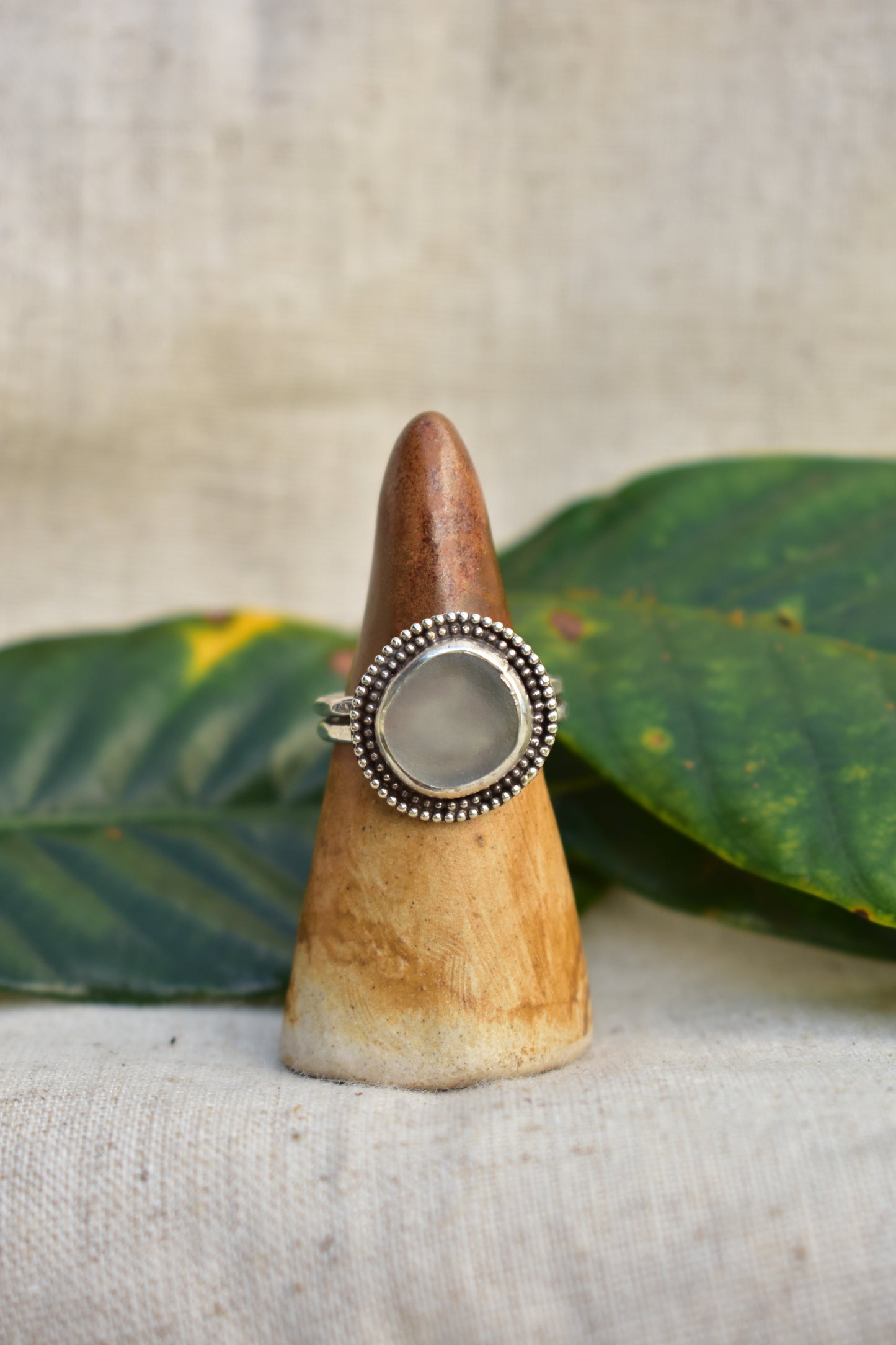 Beaded sea glass ring
