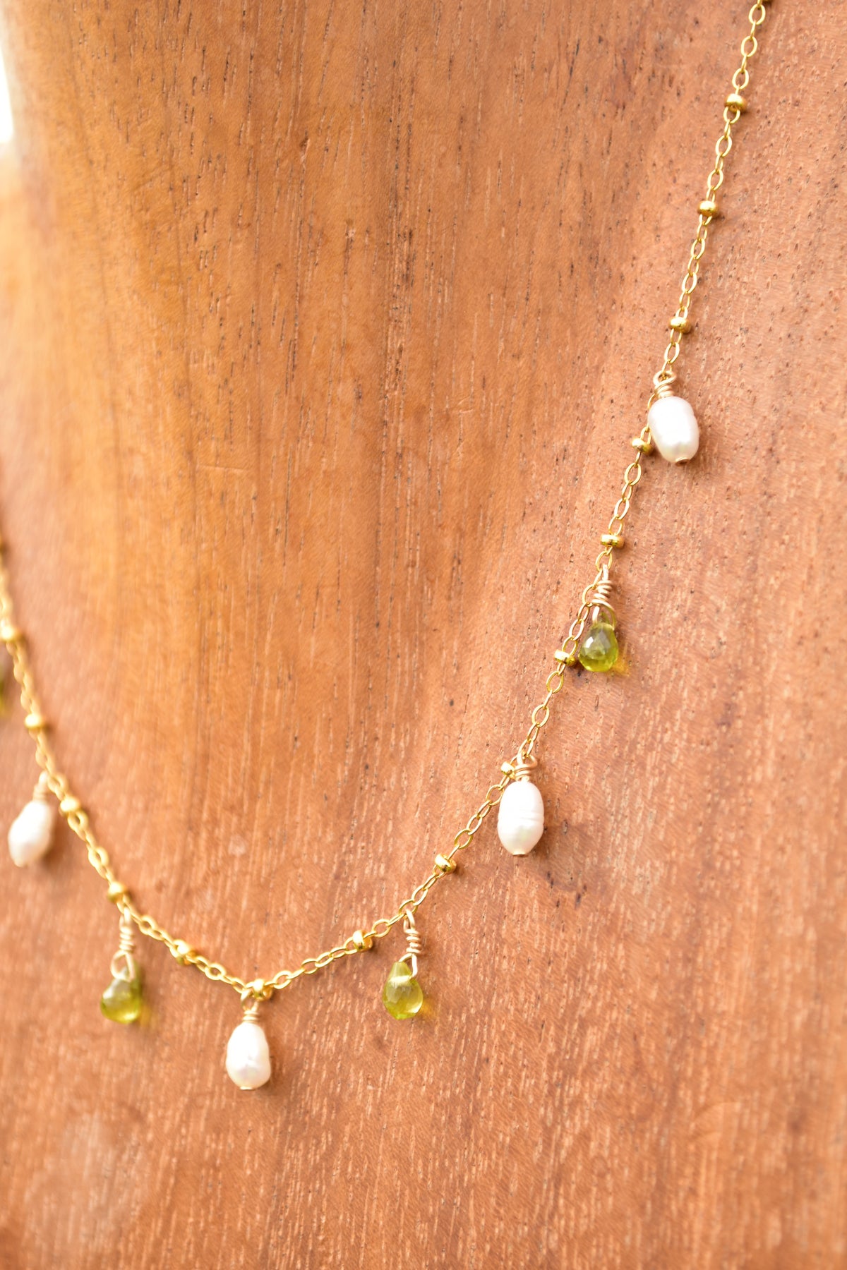 Peridot and freshwater necklace