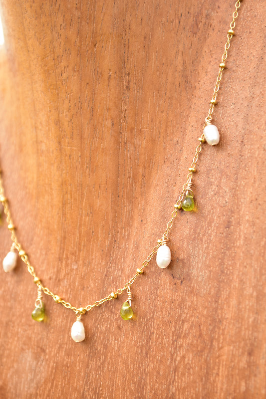 Peridot and freshwater necklace
