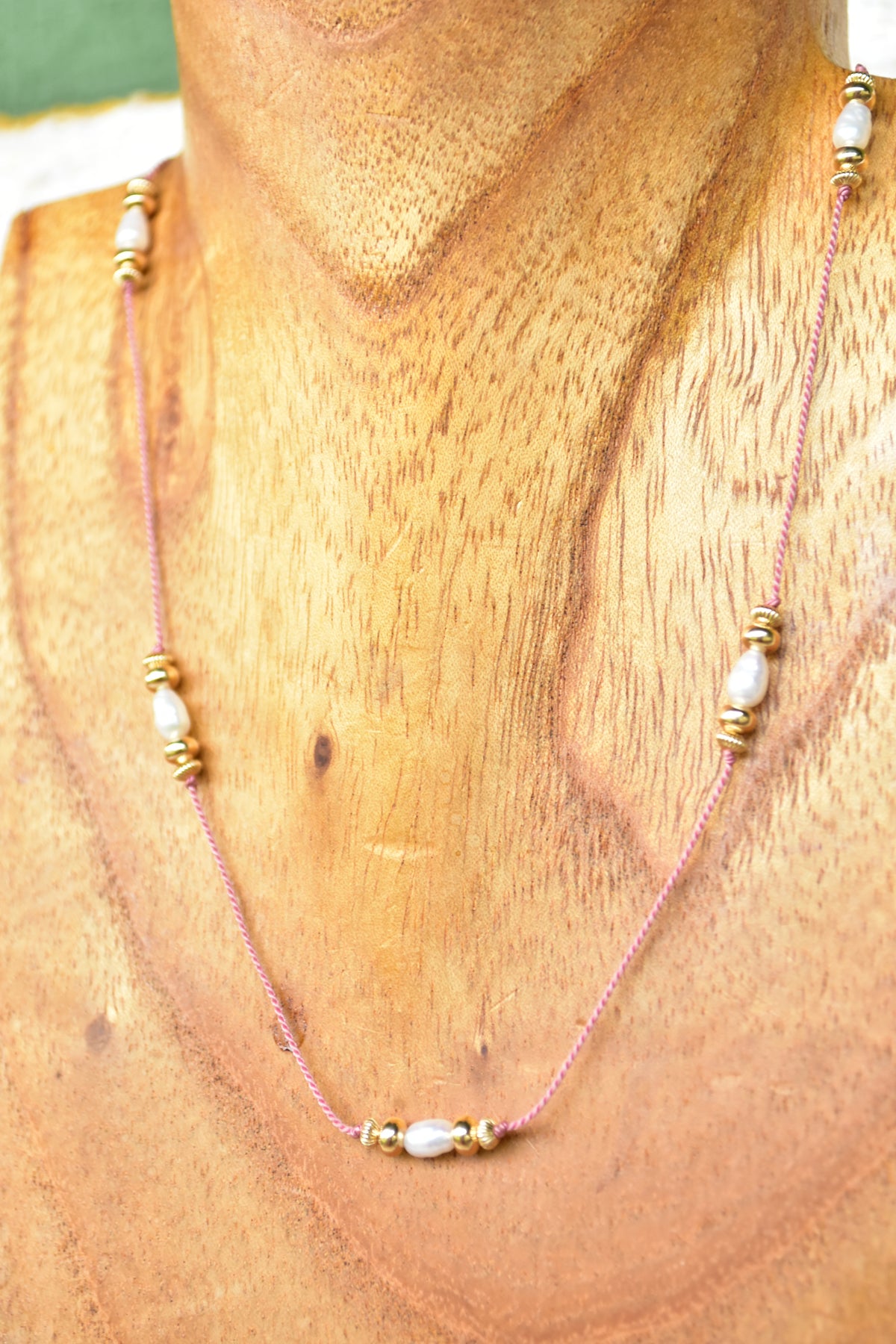 Pink silk white freshwater choker
