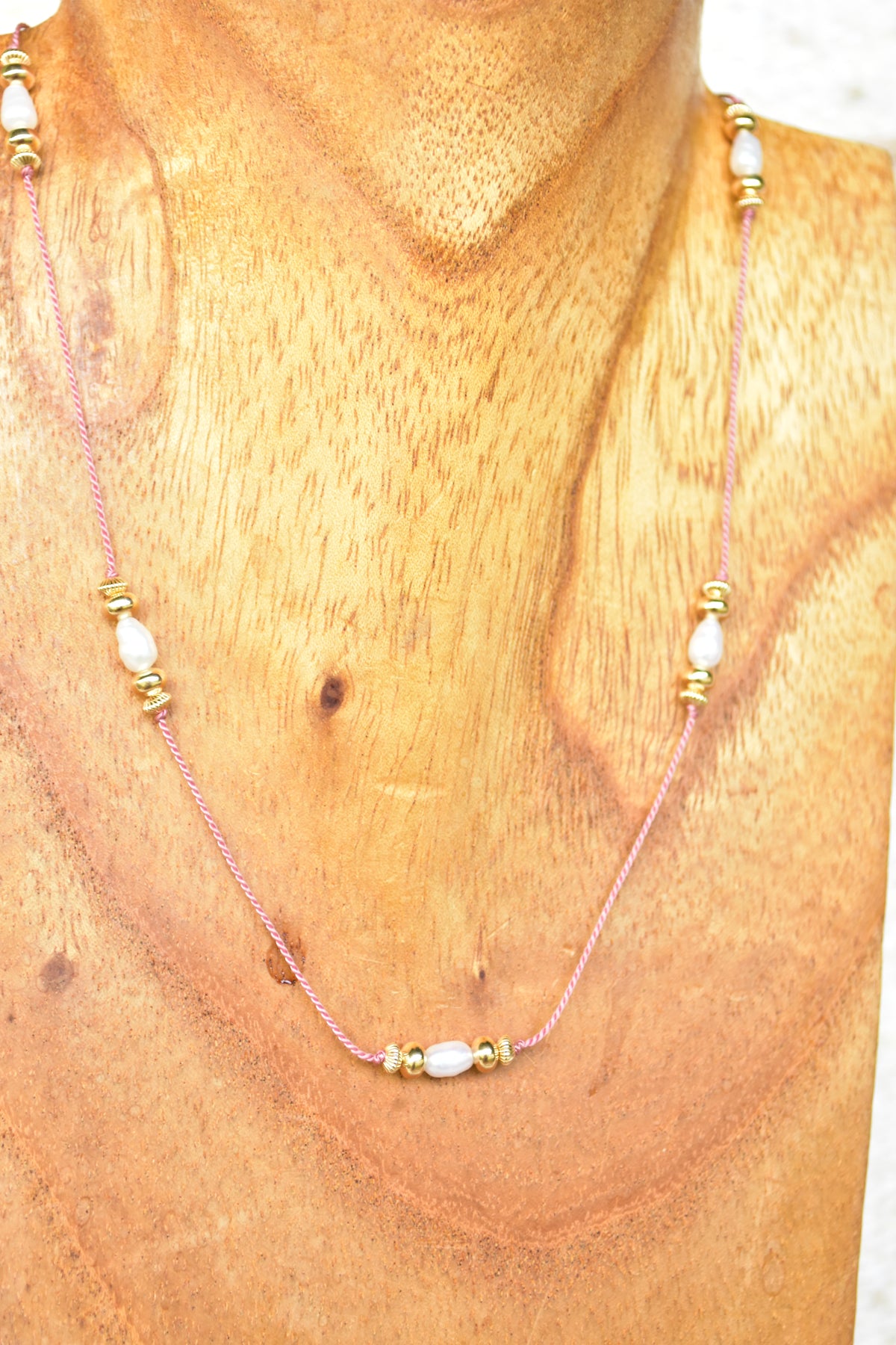 Pink silk white freshwater choker