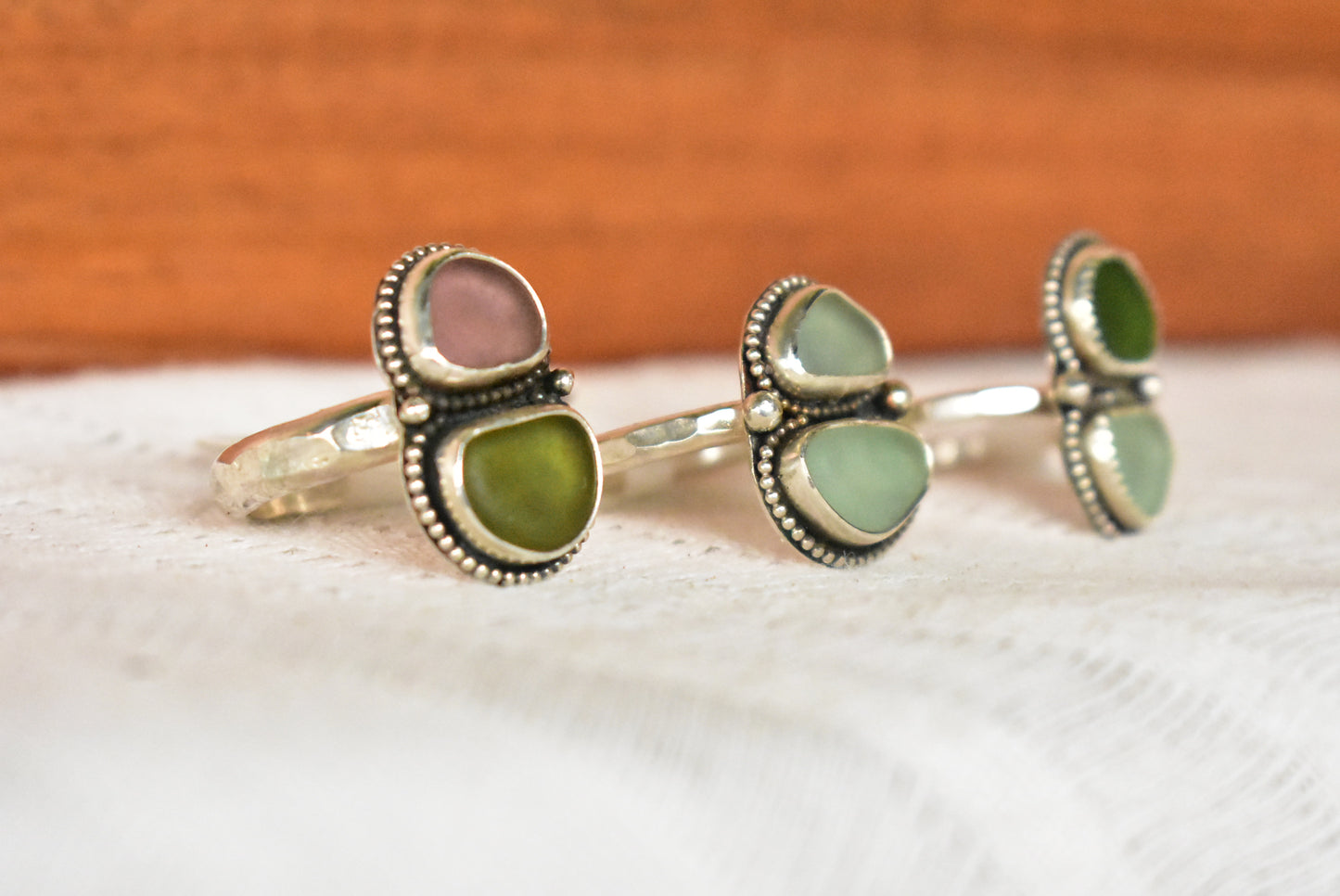 Double sea glass ring