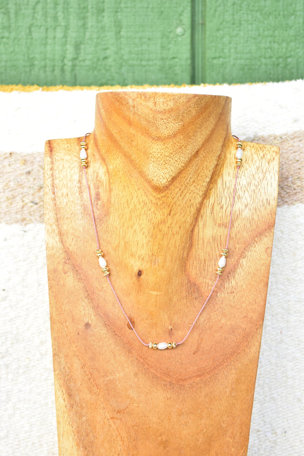 Pink silk white freshwater choker