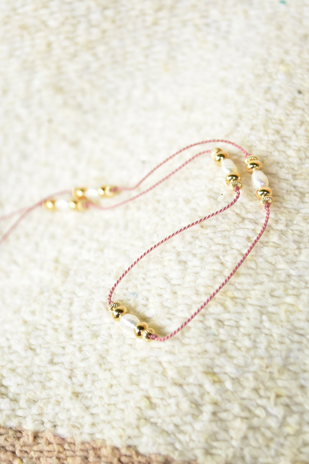 Pink silk white freshwater choker